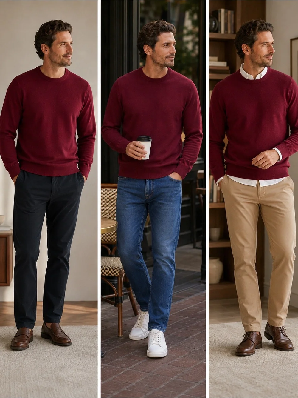 J. Crew 100% Wool Men's Crewneck Sweater in Burgundy Size XL
